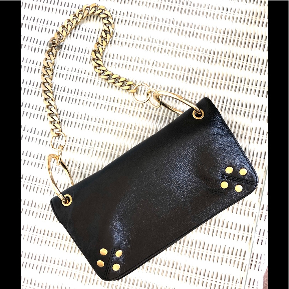 Wallet bag chain handle Black brass studded Napa leather 2 side wallet style